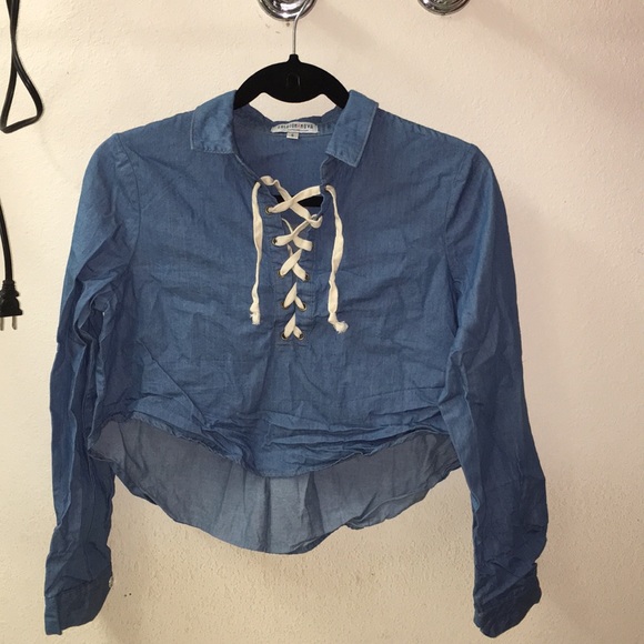 ❌SOLD❌ Long sleeve denim Crop Top - Picture 3 of 4